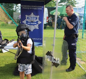 Policjant i dziecko w stroju policjanta.