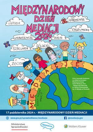 Plakat z napisem Międzynarodowy Dzień Mediacji 2024.