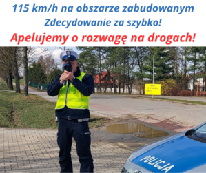 Umundurowany policjant dokonuje pomiaru prędkości.