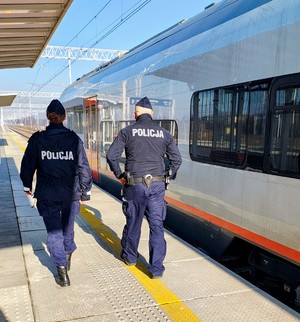 Policjanci kontrolują linie kolejowe.